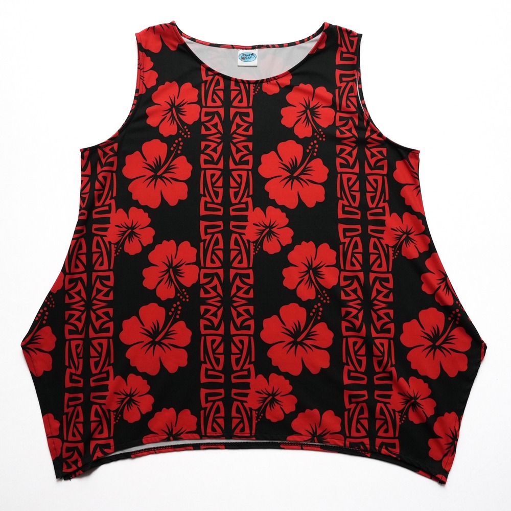 Hula Bay Tank Top Women 2XL Red Black Floral Hibiscus Tribal Print Sleeveless
